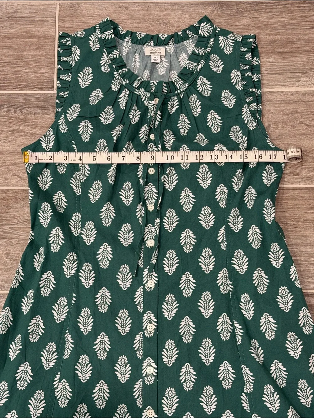 NWT! J. Crew Cotton Ruffle Tie-Neck Mini Dress in Lampost Green. Size 10.